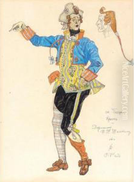 Costume Design For Fyodor 
Chaliapin In The Role Of Tonio The Clown From The Opera 'pagliacci' Oil Painting by Alexander Yakovlev. Golovin