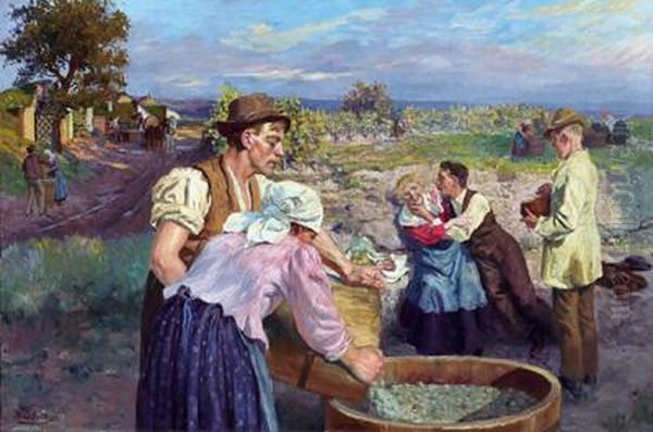 Weinlese In N-osterreich, 6000 Liter Oil Painting by Alexander Demetrius Goltz