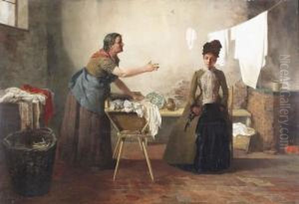 Auf Besuch Bei Der Wascherin. Oil Painting by Alexander Demetrius Goltz