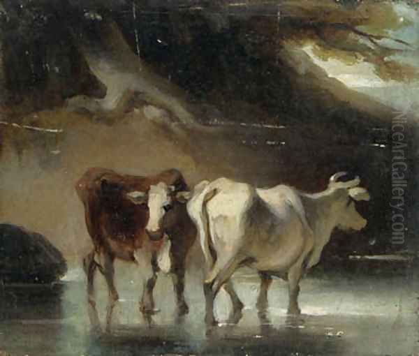 Cattle at a Pool Oil Painting by George Chinnery