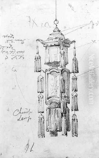A Chinese lamp Oil Painting by George Chinnery