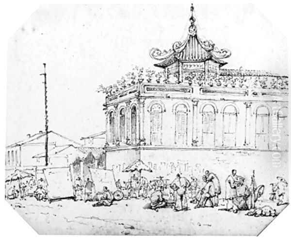 A Chinese Temple, Macao Oil Painting by George Chinnery