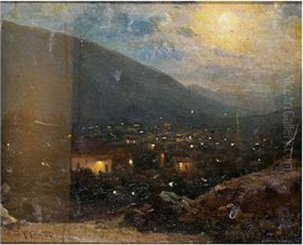 Vista De Un Pueblo Al Anochecer Oil Painting by Guillermo Gomez Gil