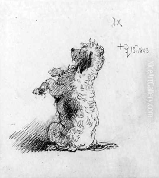 A poodle begging a study for On Dent's verandah Oil Painting by George Chinnery