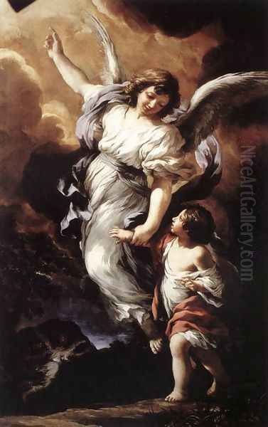 The Guardian Angel 1656 Oil Painting by Pietro Da Cortona (Barrettini)