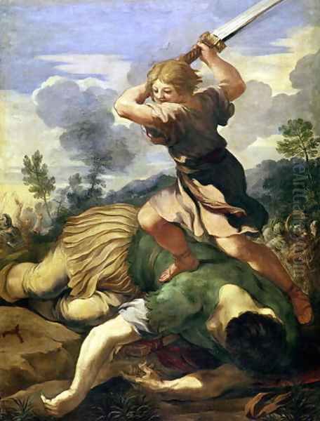 David killing Goliath Oil Painting by Pietro Da Cortona (Barrettini)