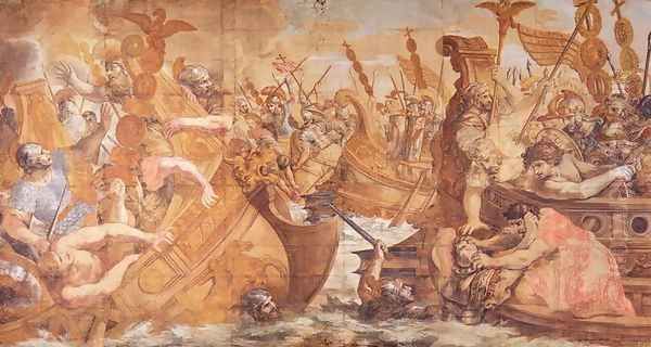 Roman Naval Battle Oil Painting by Pietro Da Cortona (Barrettini)