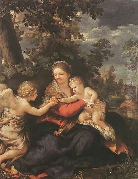 Holy Family Resting on the Flight to Egypt c. 1643 Oil Painting by Pietro Da Cortona (Barrettini)