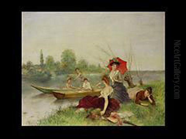 Frauen Am Ufer Mit Kahnen Oil Painting by Eva Gonzales