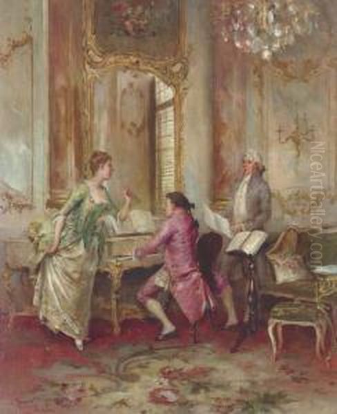 The Recital; And Good News Oil Painting by Juan Antonio Gonzales