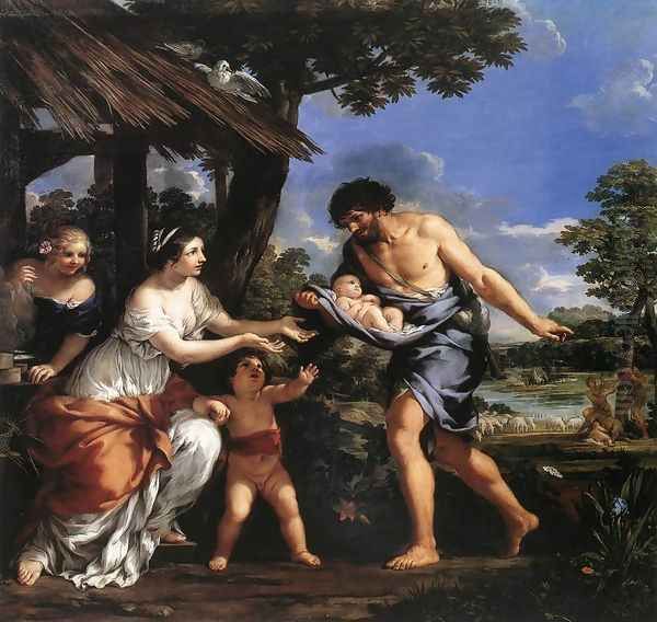 Romulus and Remus Given Shelter by Faustulus c. 1643 Oil Painting by Pietro Da Cortona (Barrettini)