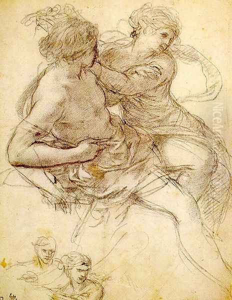 Study of Two Figures for The Age of Gold Oil Painting by Pietro Da Cortona (Barrettini)