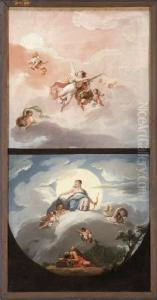 Un Boceto Doble: Alegoria De La Aurora Y Alegoria De La Noche Oil Painting by Zacarias Gonzalez Velazquez