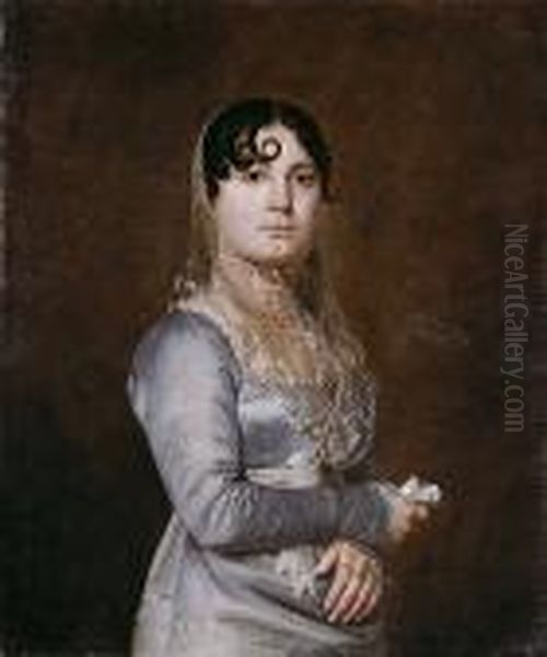 Retrato De Dama Con Traje Azul Oil Painting by Zacarias Gonzalez Velazquez