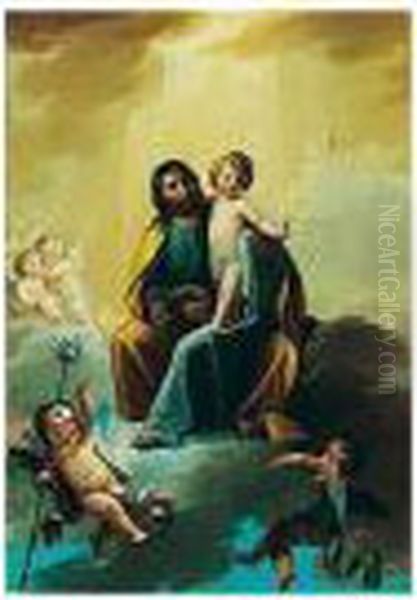 Saint Joseph And The Christ Child In Glory Oil Painting by Zacarias Gonzalez Velazquez