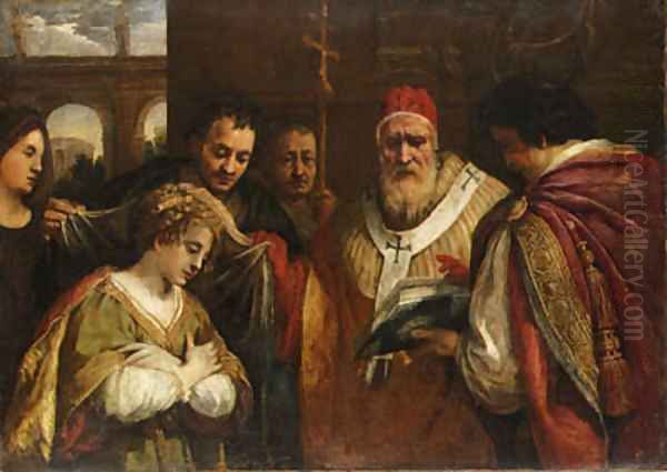 Saint Domitilla receiving the veil from Pope Clement Oil Painting by Pietro Da Cortona (Barrettini)