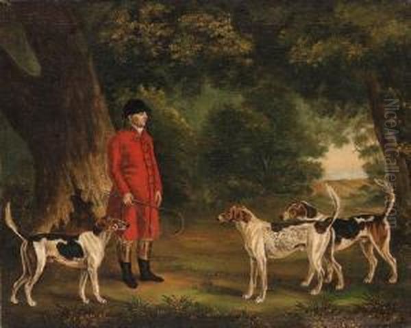 Portrait Of Thomas Sebright With Hounds Of The New Forest Hunt, Ina Wooded Landscape Oil Painting by Thomas Gooch