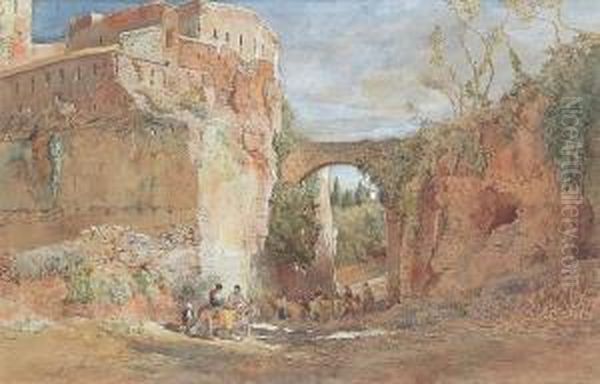 Travellers By The Alhambra, Granada Oil Painting by Edward Alfred Angelo Goodall