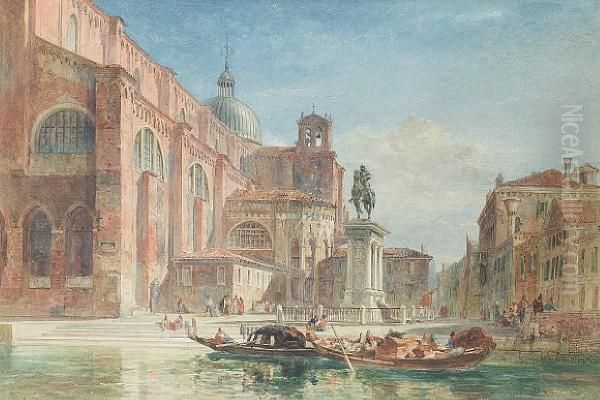 The Church Of St Giovanni E Paolo With Thestatue Of Colleoni Oil Painting by Edward Alfred Angelo Goodall