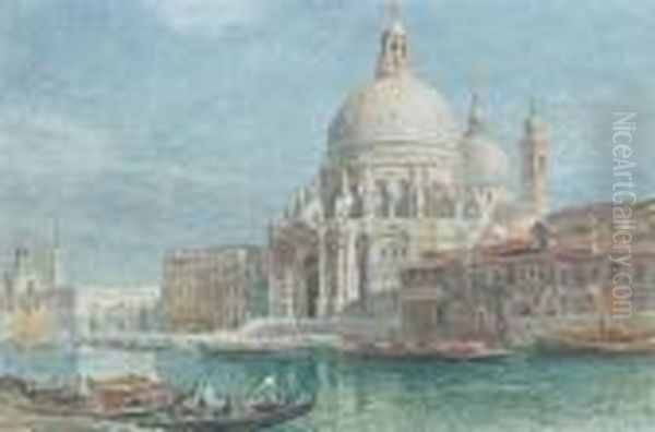 Basilica Di Santa Maria Della Salute From Thegrand Canal Oil Painting by Edward Alfred Angelo Goodall