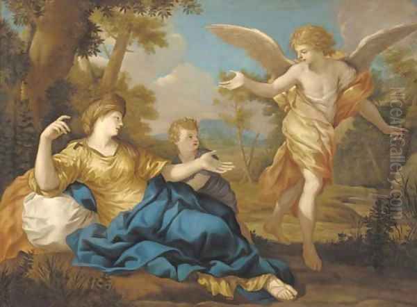 The angel appearing to Hagar and Ishmael Oil Painting by Pietro Da Cortona (Barrettini)