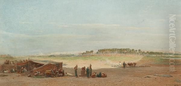 A Desert Encampment Outside Cairo Oil Painting by Edward Alfred Angelo Goodall