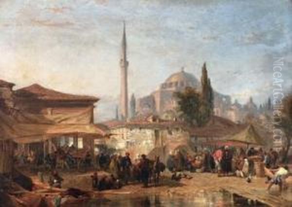 Abendlicher Markt In Konstantinopel. Oil Painting by Edward Alfred Angelo Goodall