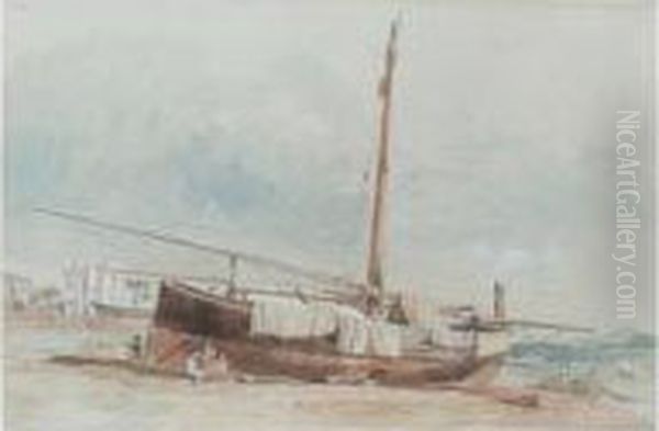 A Beached Boat, Ischia, Italy Oil Painting by Edward Alfred Angelo Goodall