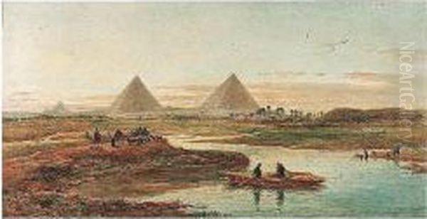 View Of The Pyramids From The Nile Oil Painting by Edward Alfred Angelo Goodall