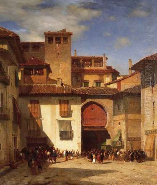 Spanish Market Place Oil Painting by Samuel Colman