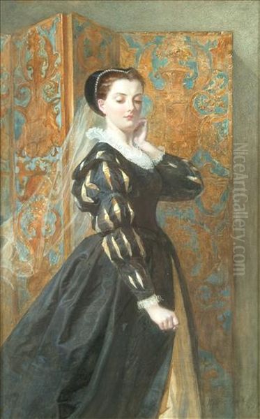 Lady In An Interior In Stuart Dress Oil Painting by Walter Goodall