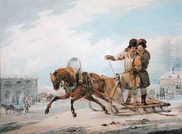 Russian sleigh, 1842 Oil Painting by Samuel Colman