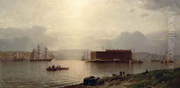 The Narrows and Fort Lafayette Ships coming into Port New York Harbour 1868 Oil Painting by Samuel Colman