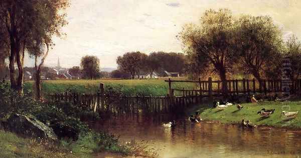 Ducks by a Pond Oil Painting by Samuel Colman