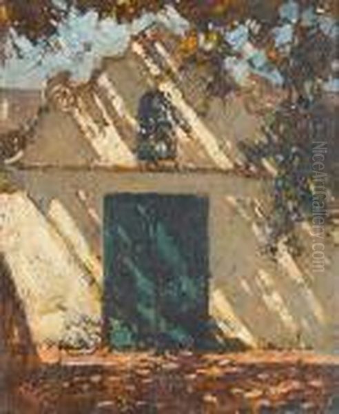 A Sun-dappled Cape Dutch Gable Oil Painting by Robert Gwelo Goodman