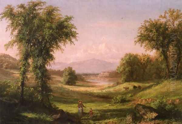 A New Hampshire Landscape, with Elma Mary Gove in the Foreground Oil Painting by Samuel Colman