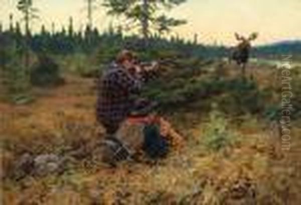 The Northwood King - Hunting Moose Oil Painting by Philip Russell Goodwin