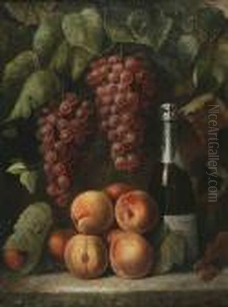 Still Life With Grapes, Peaches And A Bottleof Wine Oil Painting by Richard Goodwin