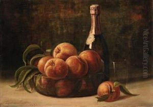 Still Life With Peaches And Champagne Oil Painting by Richard Goodwin