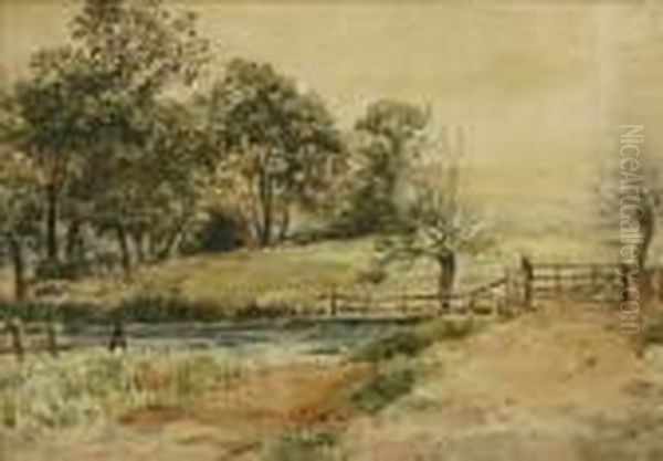 River Landscape Near Twyford Oil Painting by William Sidney Goodwin