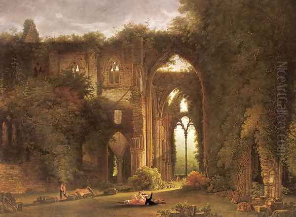 Tintern Abbey With Elegant Figures Oil Painting by Samuel Colman