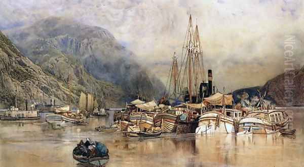 Shipping on the Hudson River Oil Painting by Samuel Colman