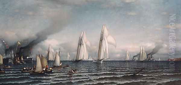 Finish--First International Race for America's Cup, August 8, 1870 Oil Painting by Samuel Colman