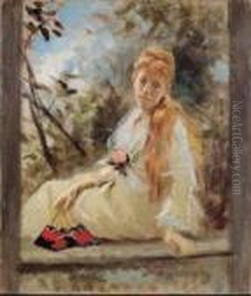 Ritratto Di Fanciulla Con Ventaglio Oil Painting by Michele Gordigiani