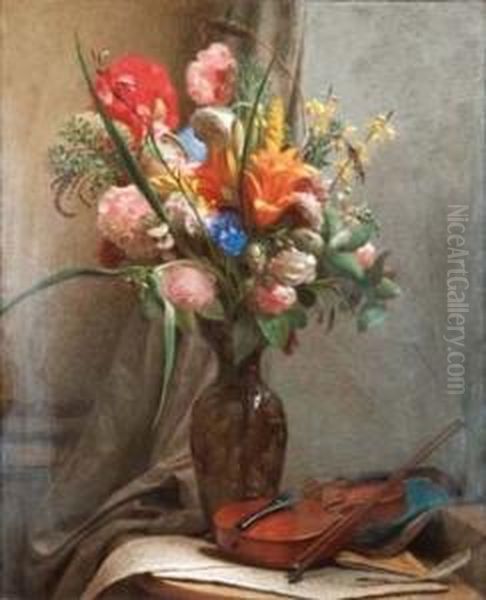 Vaso Di Fiori In Un Interno Oil Painting by Michele Gordigiani