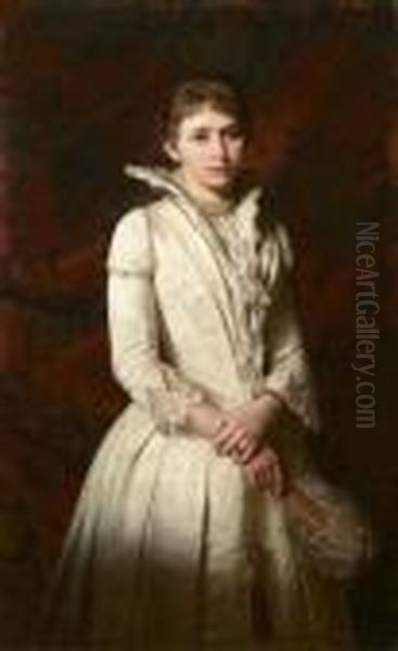 Signora In Bianco Oil Painting by Michele Gordigiani