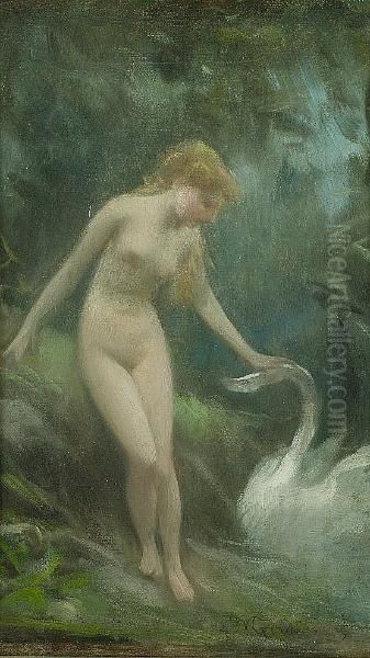 Leda And The Swan Oil Painting by Michele Gordigiani