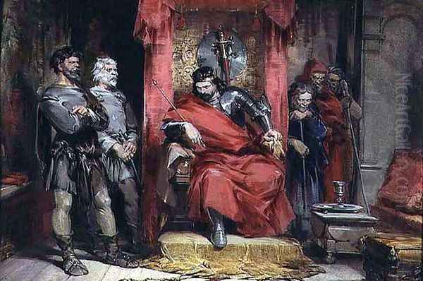 Macbeth instructing the Murderers employed to kill Banquo Oil Painting by George Cattermole