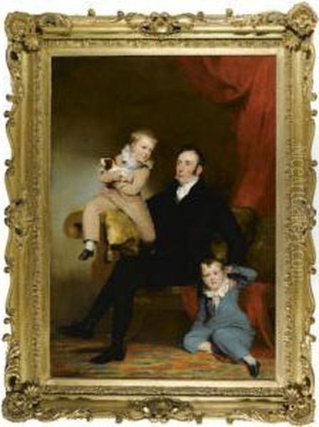 William Johnston Of Lathrick With His Two Sons Oil Painting by Sir John Watson Gordon