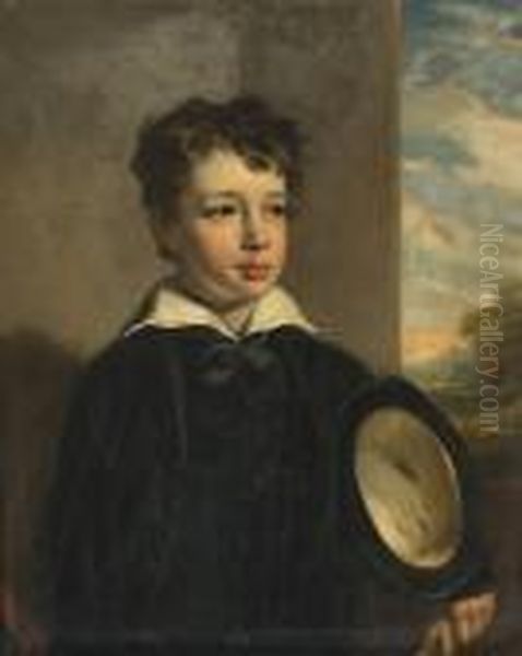 A Portrait Of A Young Boy, 
Half-length, With A Hat Under His Arm And With A Mountainous Landscape 
Beyond Oil Painting by Sir John Watson Gordon